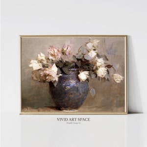 素朴なバラの絵画 | ビンテージアートプリント | フラワープリント | ピンクの花柄プリント | 農家風の壁飾り | 印刷可能な壁アート | デジタルダウンロード