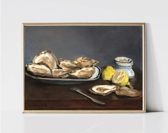 Oysters by Manet | Vintage Kitchen Painting | Seafood Still Life Print | Printable Wall Art | Digital Download