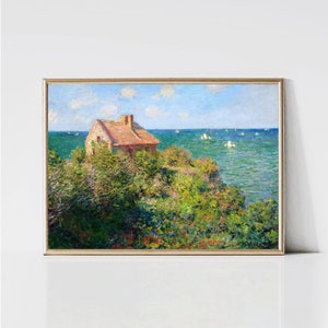 Claude Monet Fisherman&#39;s Cottage on the Cliffs | Impressionist Landscape Painting | Coastal Print | Monet Wall Art | Digital Download