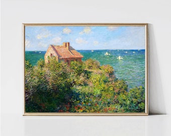 Claude Monet Fisherman's Cottage on the Cliffs | Impressionist Landscape Painting | Coastal Print | Monet Wall Art | Digital Download