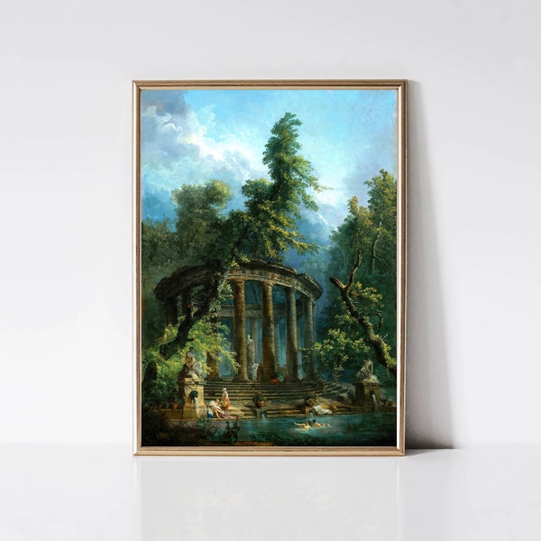The Bathing Pool by Hubert Robert | Roman Ruins Painting | Classic Art Print | Antique Art Print | Printable Wall Art | Digital Download