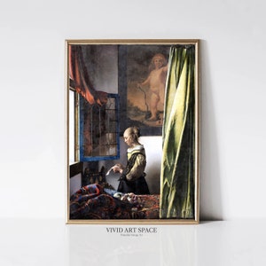 Niña leyendo una carta de Johannes Vermeer / Pintura barroca holandesa / Impresión de retrato de mujer vintage / Arte mural imprimible / Descarga digital