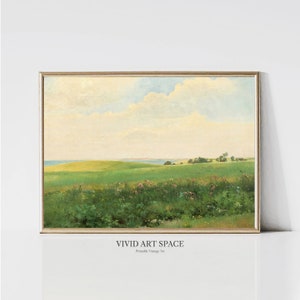 Summer Meadow | Vintage Landscape Painting | Farmhouse Wall Decor | Country Wildflowers Print  | Printable Wall Art | Digital Download