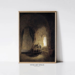 Rembrandt Philosophende Lesung | Christliche Wanddekoration | Dunkle druckbare Kunst | Stimmungsvolles Porträt Digitaler Download | Klassischer Kunstdruck