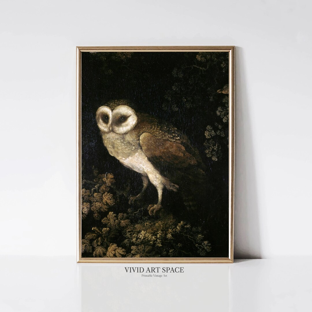 Antique Owl Painting Vintage Animal Wall Art Dark Academia Printable