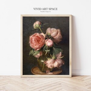 Moody Pink Peonies Painting Print | Vintage Floral Print | Flower Art ...