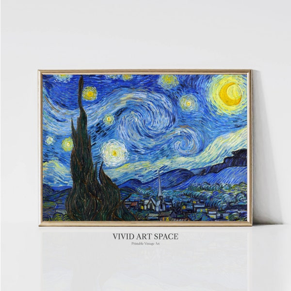 Vincent van Gogh Starry Night | Impressionist Landscape Painting | Famous Art Print | Vintage Print | Printable Wall Art | Digital Download