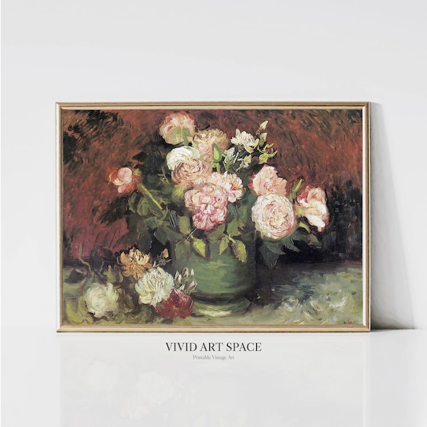 Peonies and Roses by Vincent van Gogh | Impressionist Art Print | Vintage Floral Painting Print | Printable Wall Art | Digital Download