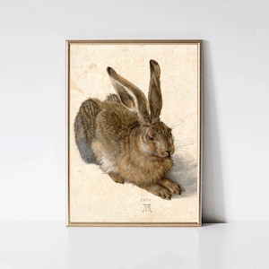 Giovane lepre di Albrecht Dürer / Dipinto di coniglio vintage / Stampa acquerello di animali neutri / Arte murale da fattoria stampabile / Download digitale