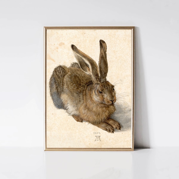 Young Hare by Albrecht Durer | Vintage Rabbit Painting | Neutral Animal Watercolor Print | Printable Farmhouse Wall Art | Digital Download