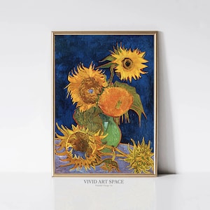 Seis girasoles de Vincent van Gogh / Pintura floral postimpresionista / Impresión de arte floral / Arte de pared imprimible de girasoles / Descarga digital