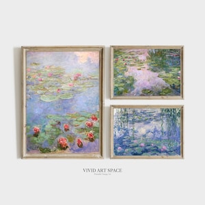 Claude Monet, Water Lilies Set of 3 | Impressionist Landscape Painting | Vintage Flower Print | Printable Wall Art Set | Digital Download