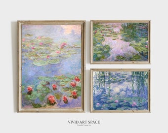 Claude Monet, Water Lilies Set of 3 | Impressionist Landscape Painting | Vintage Flower Print | Printable Wall Art Set | Digital Download