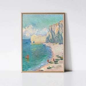 Claude Monet Spiaggia di Etretat / Dipinto di paesaggio impressionista / Stampa costiera / Stampa di spiaggia estiva / Arte murale di Monet / Download digitale