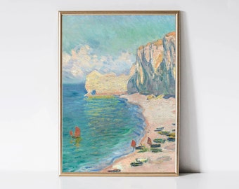 Claude Monet Etretat Beach | Impressionist Landscape Painting | Coastal Print | Summer Beach Print | Monet Wall Art | Digital Download