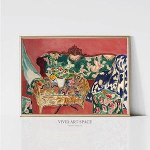 Impresión de pintura de interior de Henri Matisse, naturaleza muerta de Sevilla, impresión de arte rojo moderno, arte de pared imprimible, descarga digital