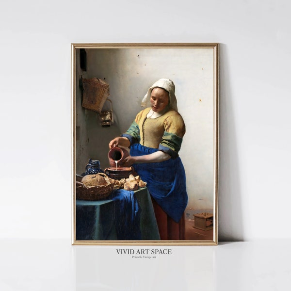 Milkmaid by Johannes Vermeer | Dutch Baroque Painting | Vintage Woman Portrait Print | Farmhouse Printable Wall Art | Digital Download