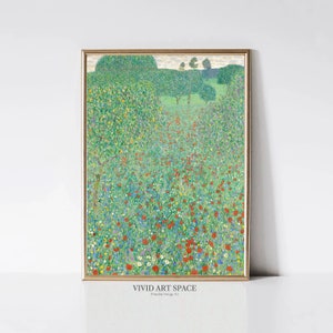 Gustav Klimt Poppy Field | Vintage Floral Landscape Painting | Art Nouveau | Modern Art Print | Printable Wall Art | Digital Download