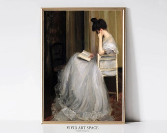 Woman Reading Painting | Eclectic Vintage Wall Decor | Moody Printable Wall Art | Victorian Portrait Digital Download | Antique Art Print