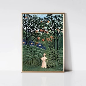 Henri Rousseau Frau im Wald gehend | Modernist Tropische Landschaft | Botanischer Dschungeldruck | Druckbare Wandkunst | Digitaler Download