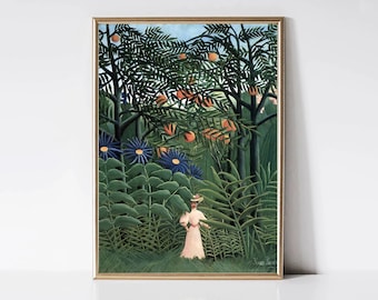 アンリ・ルソー「エキゾチックな森のジャングルを歩く女性