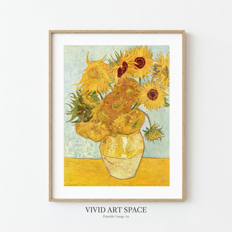 Vincent van Gogh Sonnenblumen No.2 | Impressionistische Blumenmalerei | Vintage Blaugrün Gold Blumendruck | Druckbare Wandkunst | Digitaler Download Bild 4