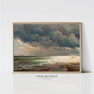 Long Island Strand | Vintage Landschaft Gemälde | Stimmungsvoller Landschaftsdruck | Strand-Haus-Wand-Dekor | Druckbare Wandkunst | Digitaler Download