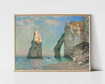 Acantilados de Étretat de Claude Monet / Pintura de paisaje impresionista / Impresión costera / Impresión de playa de verano / Arte mural de Monet / Descarga digital