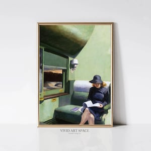Edward Hopper Compartment Car | Modern American Realism Painting | Moody Woman Portrait Print | Printable Wall Art | Digital Download
