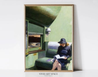 Edward Hopper Compartment Car | Modern American Realism Painting | Moody Woman Portrait Print | Printable Wall Art | Digital Download