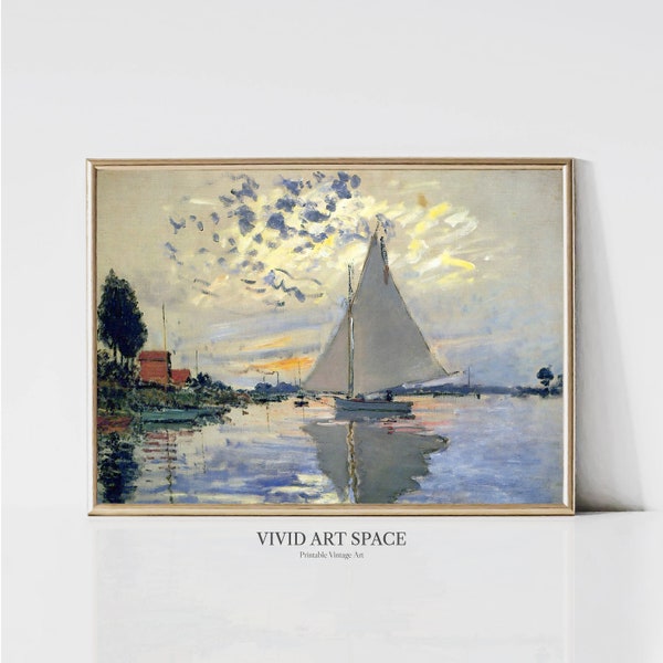 Claude Monet Sailboat at Le Petit Gennevilliers | Impressionist Landscape Painting | Coastal Print | Monet Wall Art | Digital Download
