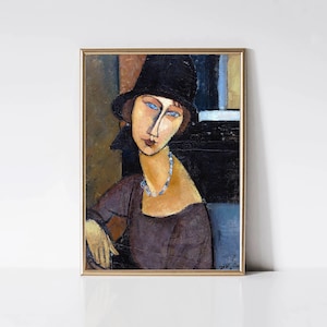 Amedeo Modigliani Woman with Hat and Necklace | Modernist Portrait Painting | Vintage Portrait Print | Printable Wall Art | Digital Download