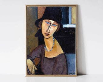 Amedeo Modigliani Woman with Hat and Necklace | Modernist Portrait Painting | Vintage Portrait Print | Printable Wall Art | Digital Download