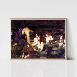 Hylas and Nymphs by John William Waterhouse | Pre-Raphaelite Art Print | Fantasy Portrait Painting | Printable Wall Art | Digital Download