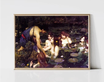 Hylas and Nymphs by John William Waterhouse | Pre-Raphaelite Art Print | Fantasy Portrait Painting | Printable Wall Art | Digital Download