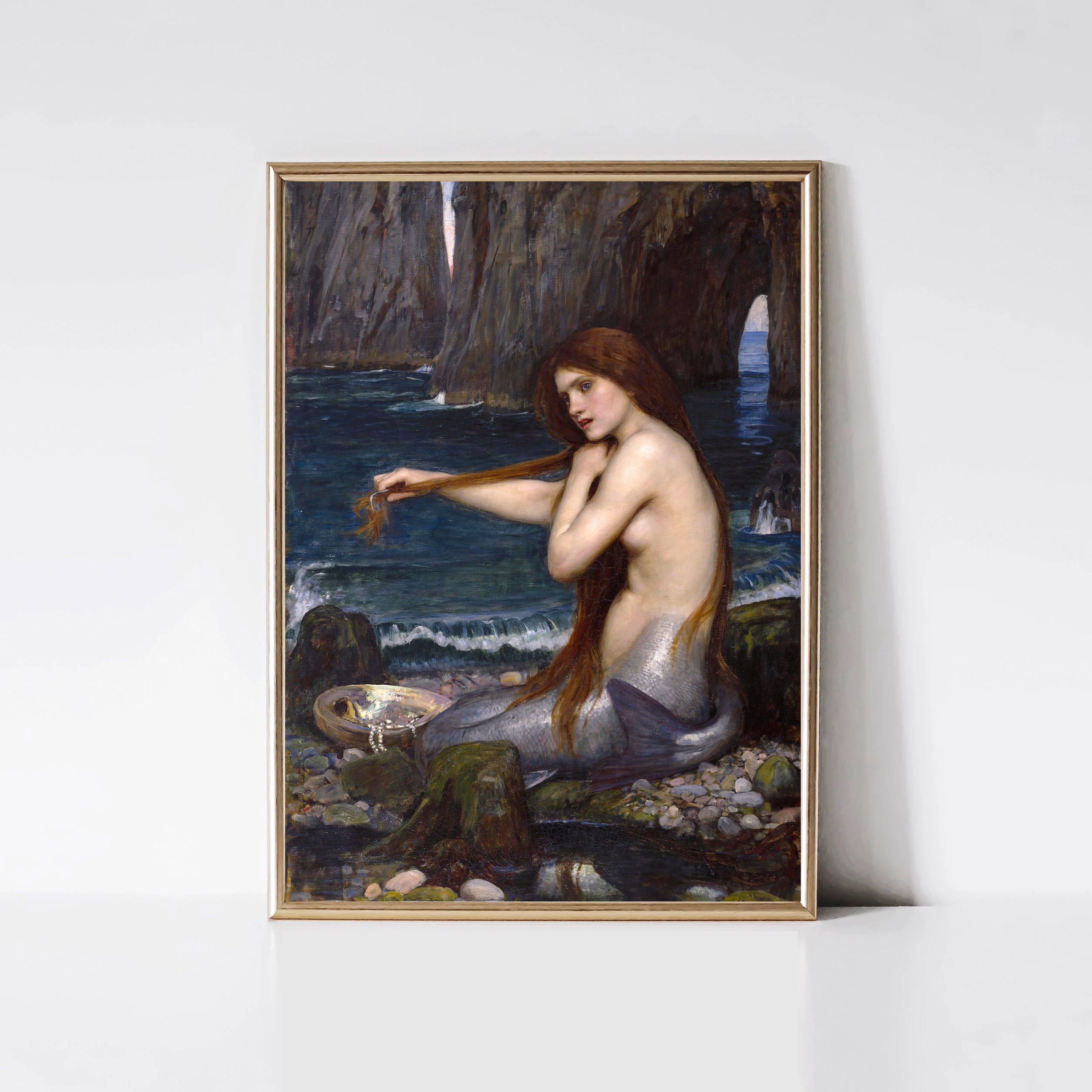 Mermaid John William Waterhouse | Pre-Raphaelite Art Print | Woman Portrait Painting | Fantasy Art | Printable Wall Art | Digital Download