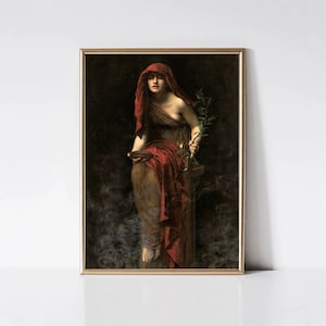 Priesterin von Delphi von John Collier | Vintage Frauenporträtmalerei | Britischer Pre-Raphaelite Druck | Druckbare Wandkunst | Digitaler Download