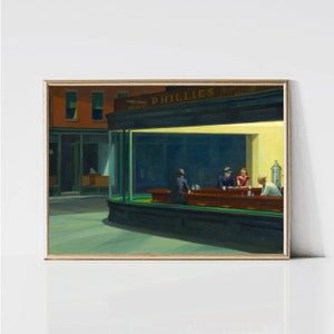 Nighthawks de Edward Hopper / Pintura de realismo americano moderno / Póster de ciudad urbana / Impresión de arte nocturno / Arte mural imprimible / Descarga digital