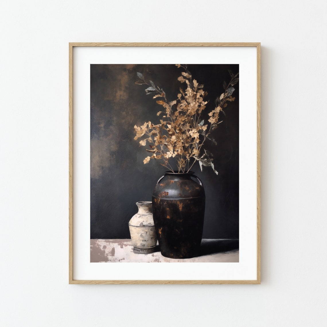 Rustic Botanical Painting | Dark Vintage Dry Branch Still Life | Moody ...