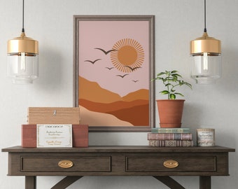 Arte de pared imprimible de Boho, Impresión de sol, Arte de Boho, Impresión digital, Decoración de Boho
