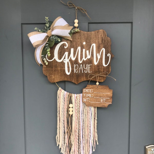 Boho Baby Dreamcatcher Hospital Door Hanger  | Baby Stats Dreamcatcher Sign | Newborn Baby Stats Sign | Boho Baby Girl Hospital Sign