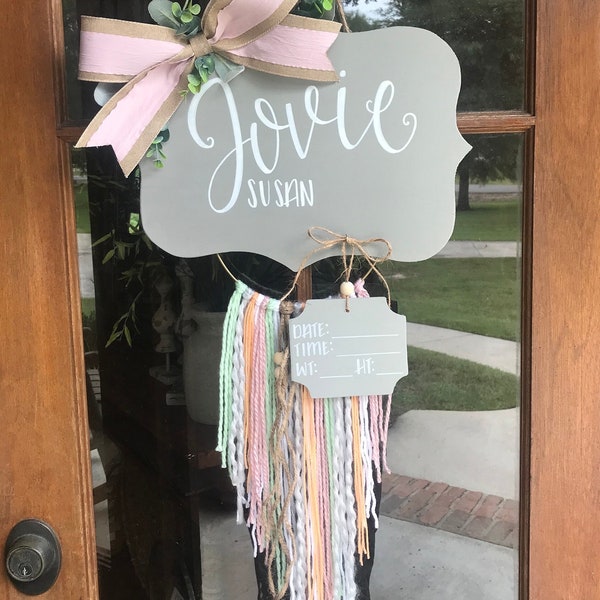 Boho Baby Dreamcatcher Hospital Door Hanger Footprints  | Baby  Dreamcatcher Sign | Newborn Baby Stats Sign | Boho Baby Girl Hospital Sign