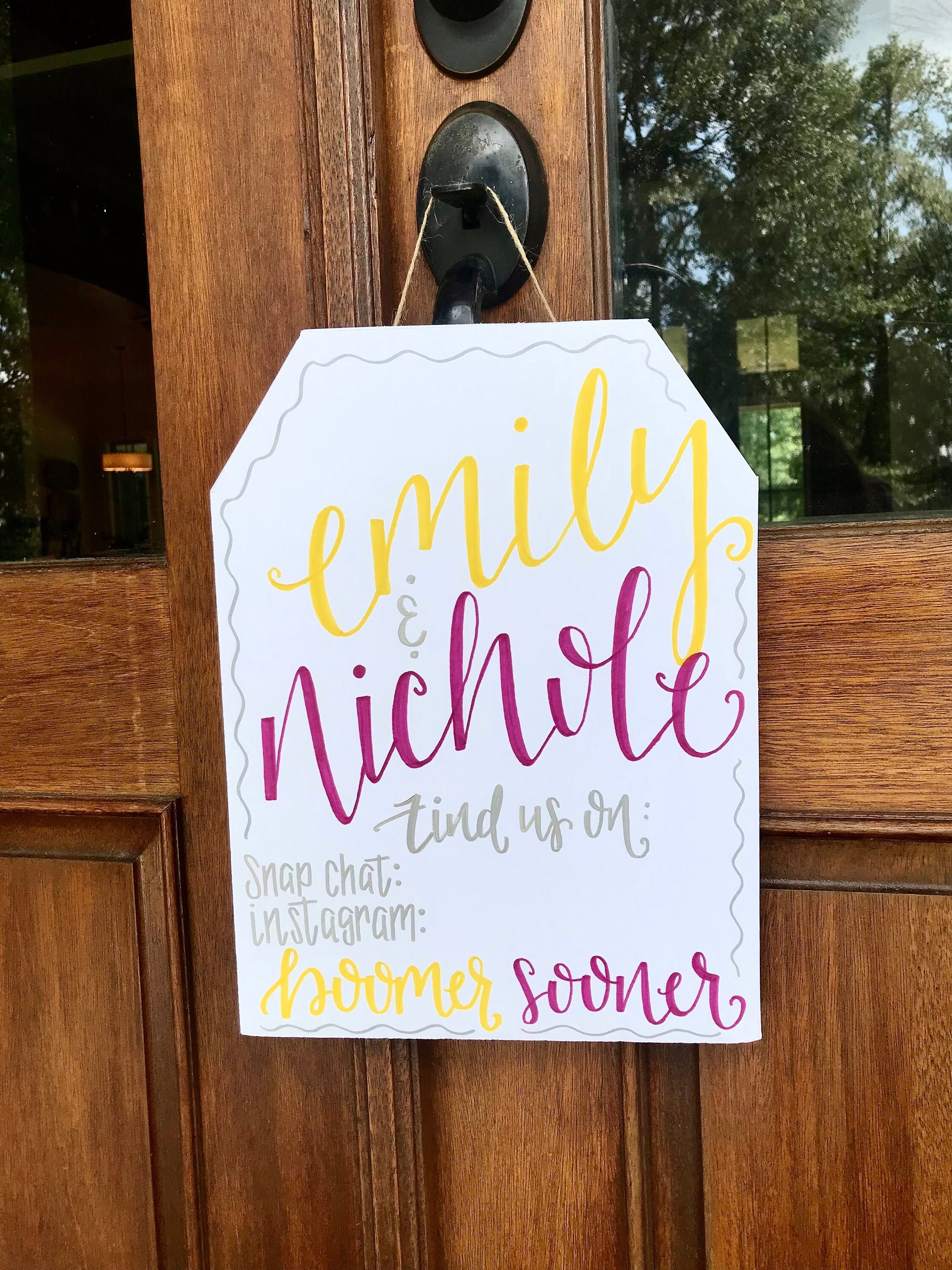 CUSTOM Dorm Room Door Hanger w/ Social Media Handles Dorm Etsy