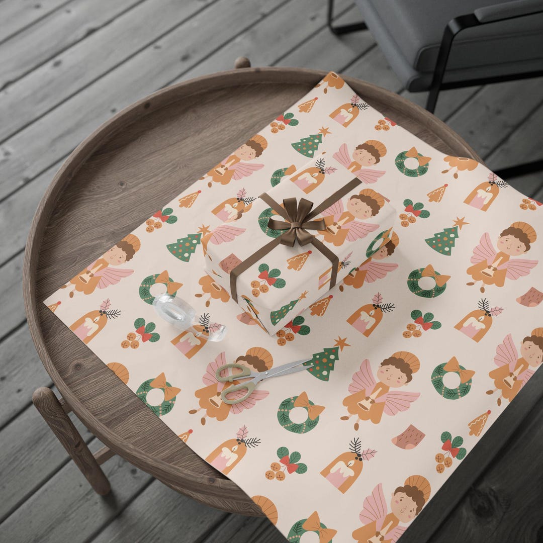 Pink Angel Wrapping Paper, Christmas Wrapping Paper, Holiday Gift Wrap ...