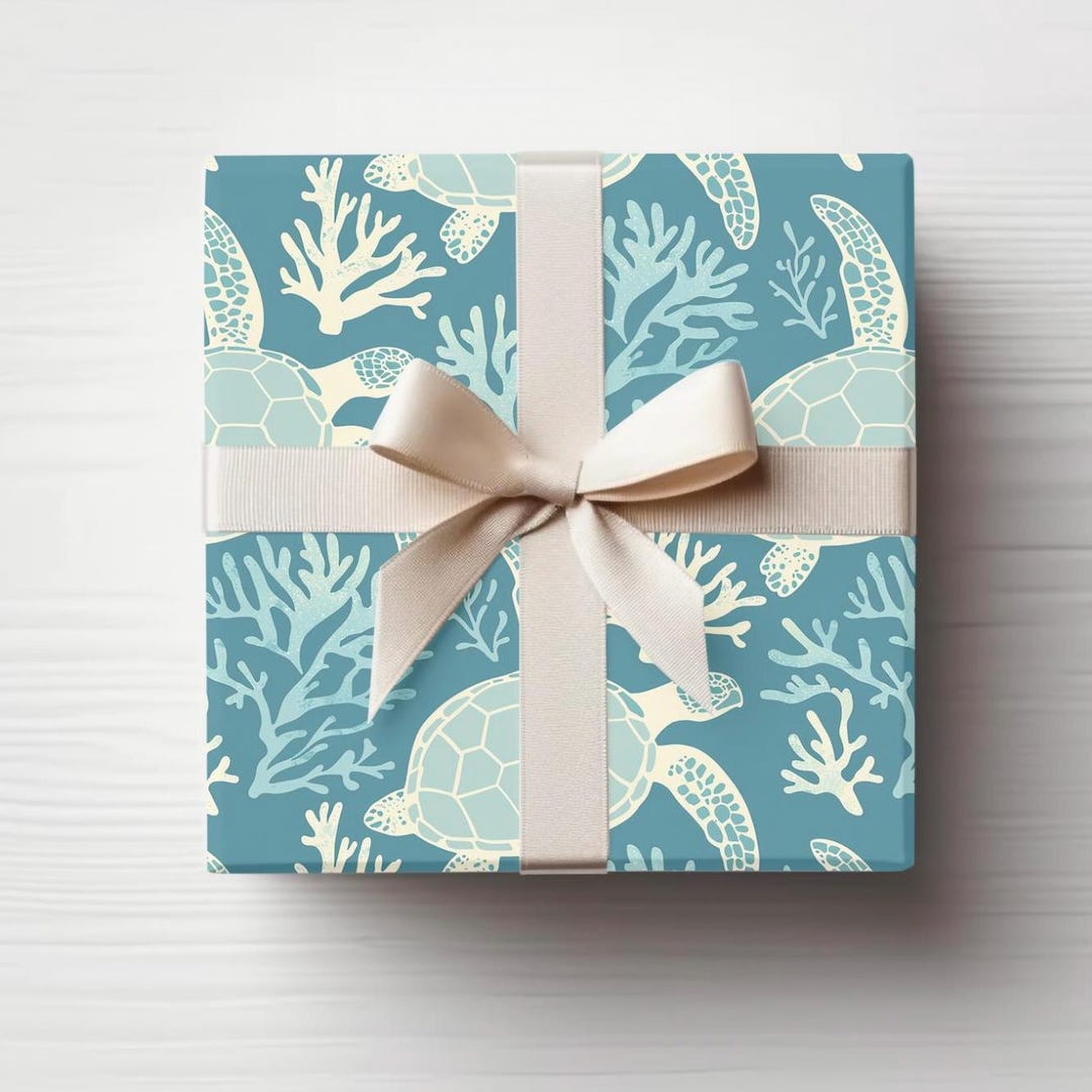 Ocean Wrapped Box Sea Turtle Gift Wrap, Ocean Wrapping Paper, Ideal for Beach Lovers, Eco ...