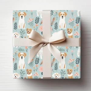 Pastellfarbenes Hundepapier mit niedlichem Welpen-Blumen-Muster, niedliches Geschenkpapier für Tierliebhaber, Hundeliebhaber & Kinder