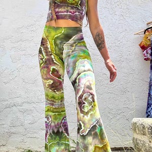 MADE TO ORDER Custom Icedye Bell Bottom Crop Top 2 piece Set Festival Leggings