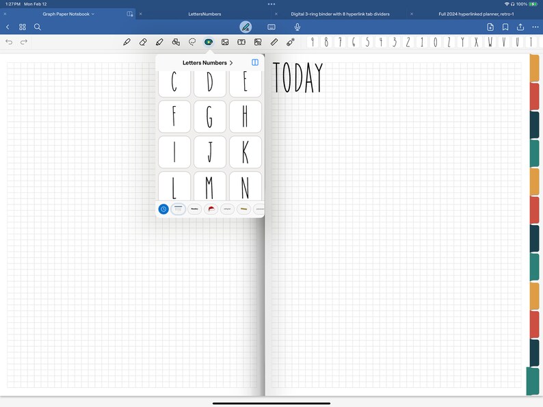Puede incluir: Una aplicaci&oacute;n de planificaci&oacute;n digital abierta en la pantalla de una tableta. La aplicaci&oacute;n muestra una p&aacute;gina cuadriculada con la palabra "TODAY" escrita en la parte superior. La aplicaci&oacute;n tambi&eacute;n tiene un teclado con las letras C a N.