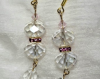 Pink and Clear Beads - Shiny and Sparkly Earrings. 2"