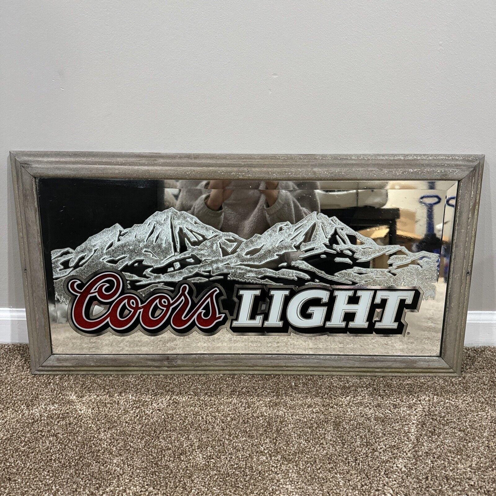 VTG Coors Light Beer Mirror Advertising Sign Glass Framed 